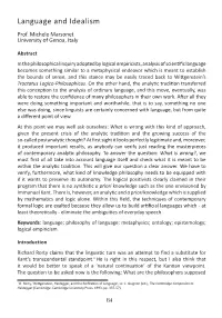 Language and Idealism Prof