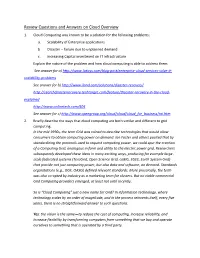Review Questions and Answers on Cloud Overview 1