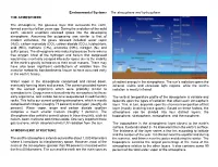 Environmental Systems the Atmosphere and Hydrosphere