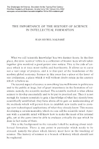 The Importance of the History of Science in Intellectual Formation