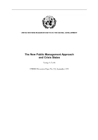 The New Public Management Approach and Crisis States