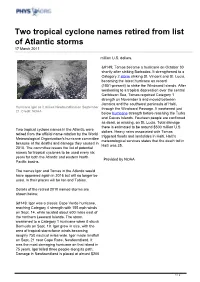 Two Tropical Cyclone Names Retired from List of Atlantic Storms 17 March 2011