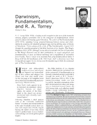 Darwinism, Fundamentalism, and R. A. Torrey Michael N