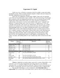 Experiment 12 –Lipids Structures of Common Fatty Acids