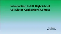 Introduction to UIL High School Calculator Applications Contest
