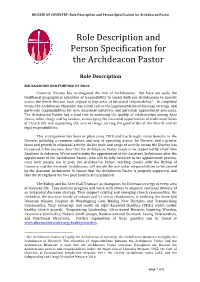 Role Description and Person Specification for the Archdeacon Pastor