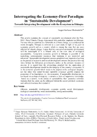 Sustainable Development’: Towards Integrating Development with the Ecosystem in Ethiopia