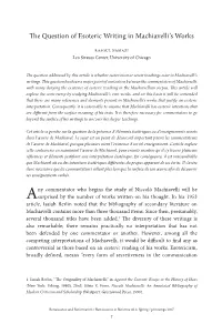 The Question of Esoteric Writing in Machiavelli's Works