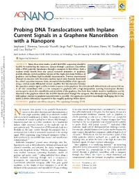 Probing DNA Translocations with Inplane Current Signals in a Graphene Nanoribbon with a Nanopore Stephanie J