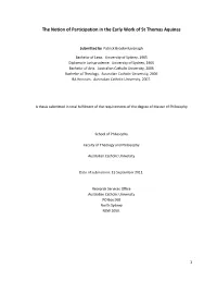 The Notion of Participation in the Early Work of St Thomas Aquinas