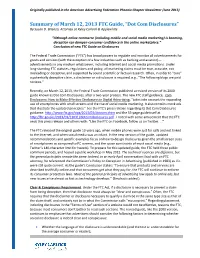 Summary of March 12, 2013 FTC Guide, “Dot Com Disclosures” by Susan D