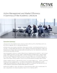 Active Management and Market Efficiency: a Summary of the Academic Literature