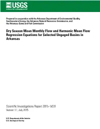 Dry Season Mean Monthly Flow and Harmonic Mean Flow Regression Equations for Selected Ungaged Basins in Arkansas