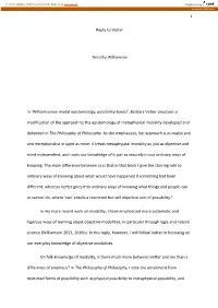 Reply to Vetter Timothy Williamson in 'Williamsonian Modal