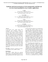 Synthesis and Characterization of Cuo Nanoparticles and Their Use in Water Based Nanofluid for Heat Transfer Applications