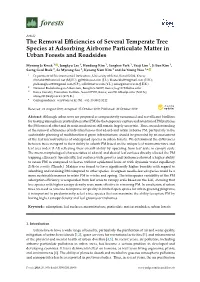The Removal Efficiencies of Several Temperate Tree Species At