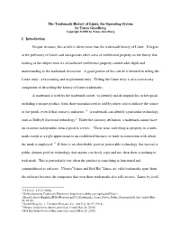 The Trademark History of Linux, the Operating System by Tonya Gisselberg Copyright ©2010 by Tonya Gisselberg