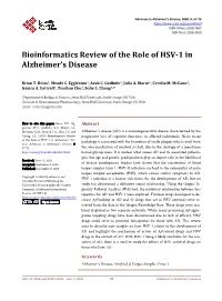 Bioinformatics Review of the Role of HSV-1 in Alzheimer's Disease