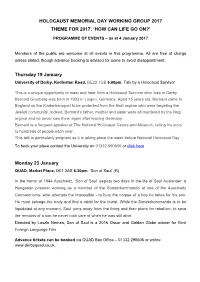 Holocaust Memorial Day Working Group 2017 Theme for 2017: ‘How Can Life Go On?’