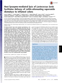Host Lysozyme-Mediated Lysis of Lactococcus Lactis Facilitates Delivery of Colitis-Attenuating Superoxide Dismutase to Inflamed Colons