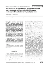 Myo-Inositol and Selenium Restore Euthyroid State
