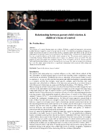 Relationship Between Parent-Child Relation & Children's Locus of Control