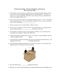 Structural Geology –Practice Questions and Answers Revised November 2008