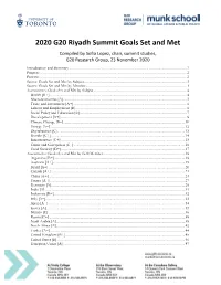 2020 G20 Riyadh Summit Goals Set and Met Compiled by Sofia Lopez, Chair, Summit Studies, G20 Research Group, 23 November 2020 Introduction and Summary