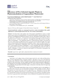 Efficiency of Five Selected Aquatic Plants in Phytoremediation