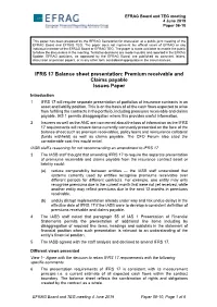 IFRS 17 Balance Sheet Presentation: Premium Receivable and Claims Payable Issues Paper