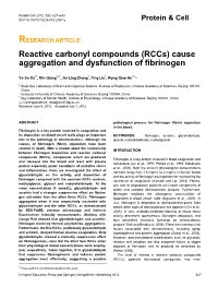 Reactive Carbonyl Compounds (Rccs) Cause Aggregation and Dysfunction of Fibrinogen