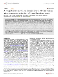 A Computational Model for Classification of BRCA2 Variants Using Mouse Embryonic Stem Cell-Based Functional Assays