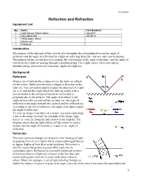 Reflection and Refraction Equipment List