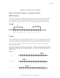 Addition and Subtraction of Integers