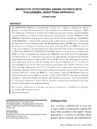 Microcytic Hypochromic Anemia Patients with Thalassemia: Genotyping Approach