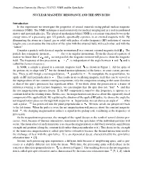 Princeton University, Physics 311/312; NMR Andthe Spin Echo 1