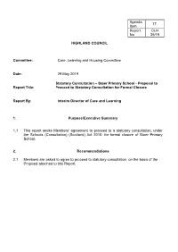 Stoer Primary School - Proposal to Report Title: Proceed to Statutory Consultation for Formal Closure