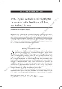 USC Digital Voltaire: Centering Digital Humanities in the Traditions of Library and Archival Science