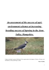 An Assessment of the Success of Agri-Environment Schemes at Increasing Breeding Success of Lapwing in the Avon Valley, Hampshi