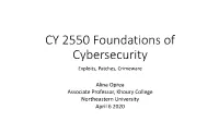 CY 2550 Foundations of Cybersecurity Exploits, Patches, Crimeware