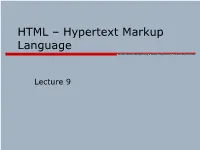 HTML – Hypertext Markup Language