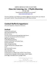 Sample Menus & Suggestions