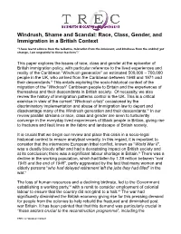 Windrush, Shame and Scandal: Race, Class, Gender, and Immigration in a British Context