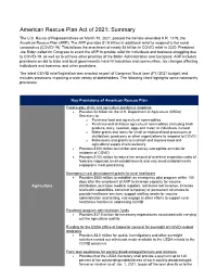 American Rescue Plan Act of 2021: Summary
