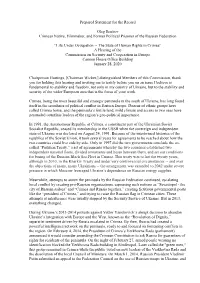 Prepared Statement for the Record Oleg Sentsov Crimean Native