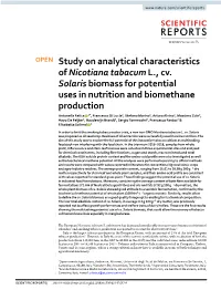 Study on Analytical Characteristics of Nicotiana Tabacum L., Cv. Solaris