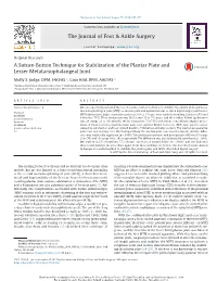 A Suture-Button Technique for Stabilization of the Plantar Plate and Lesser Metatarsophalangeal Joint