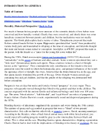 INTRODUCTION to GENETICS Table of Contents Heredity, Historical