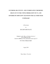 Synthesis, Reactivity, and Coordination Chemistry