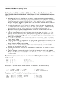 Syntax of Mini-Pascal (Spring 2016)
